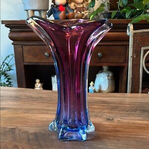 Elegant pink purple glass vase 12 inches style murano